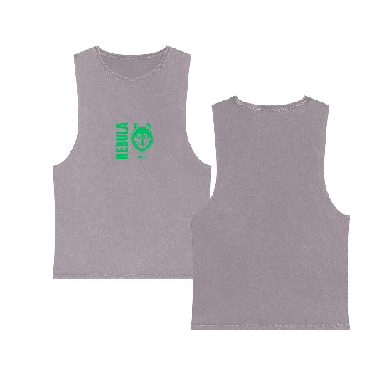 Nebula Wolf –Bold Minimalist Wolf Head Graphic Double Sided Mineral Wash Tank Tops