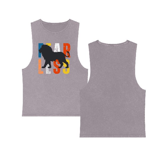Fearless Lion Head Double Sided Mineral Wash Tank Tops– Power, Pride & Strength