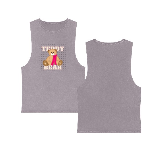 Teddy Bear With A Pink Bow Double Sided Mineral Wash Tank Tops