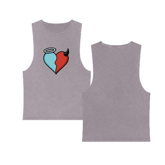 Divided Heart Good and Evil Contrast Angel, Devil Double Sided Mineral Wash Tank Tops
