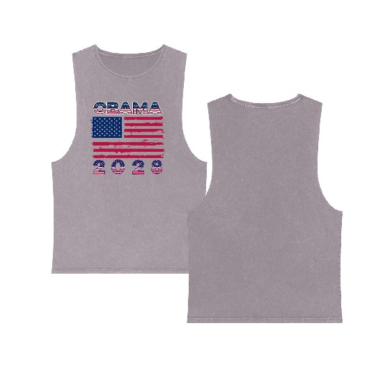 Obama 2028 Vintage Flag Patriotic Politics Protest Double Sided Mineral Wash Tank Tops