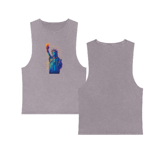 Statue of Liberty Neon Double Sided Mineral Wash Tank Tops Design