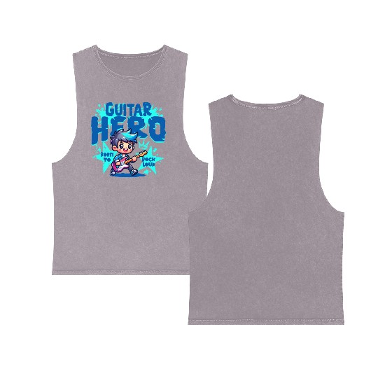 Guitar Hero Kid – Cute Rock Star Cartoon Double Sided Mineral Wash Tank Tops | Bor