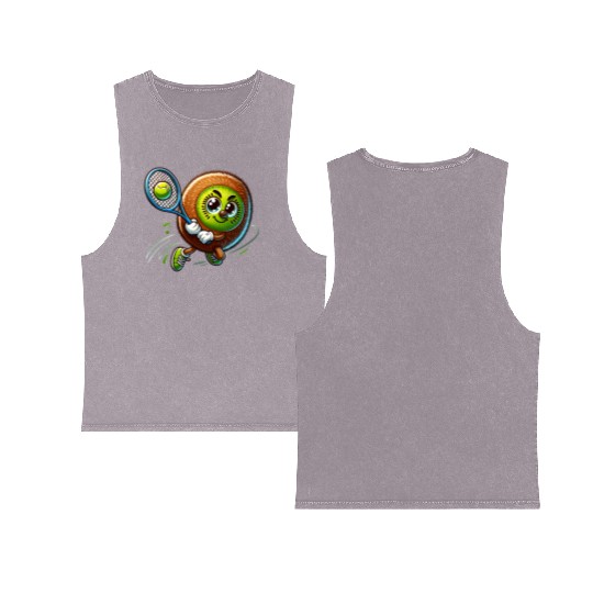 Kiwi Tennis Star – Furry Fruit Champion on Court Double Sided Mineral Wash Tank Tops