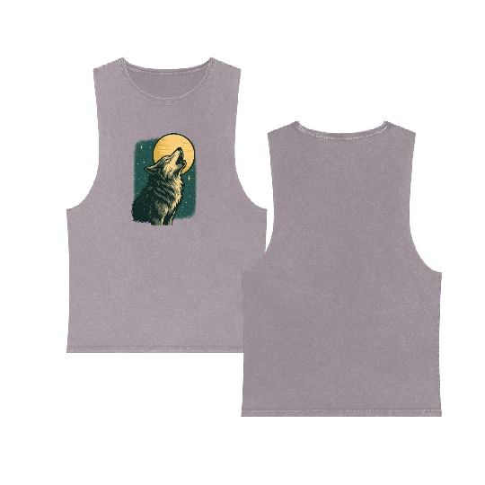 Lone wolf howl at the moon Double Sided Mineral Wash Tank Tops