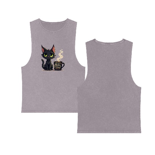 Mystic Mews & Midnight Brews - Black Cat & Magic Double Sided Mineral Wash Tank Tops