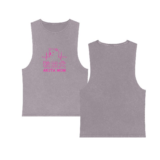 Akita Dog Mom Heartbeat Double Sided Mineral Wash Tank Tops