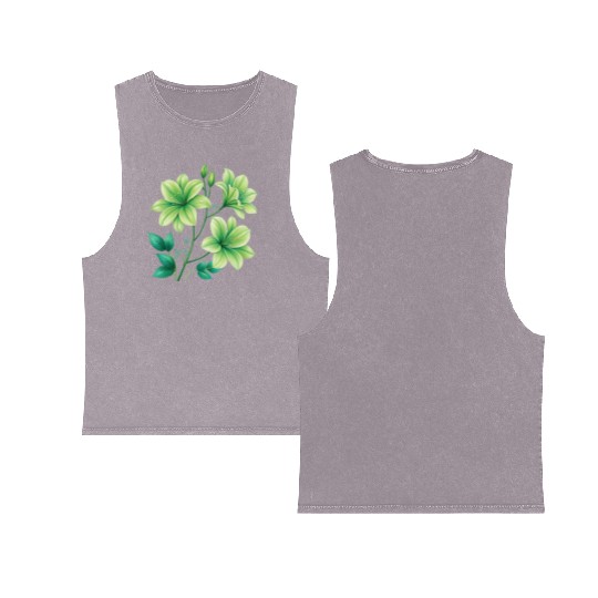 Green Lilies Floral Design Double Sided Mineral Wash Tank Tops
