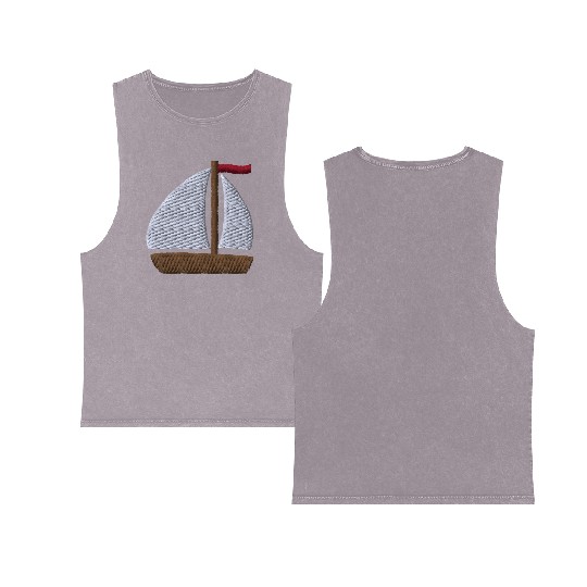 Sailboat embroidered Double Sided Mineral Wash Tank Tops
