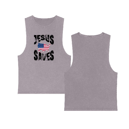 Jesus Saves USA Double Sided Mineral Wash Tank Tops