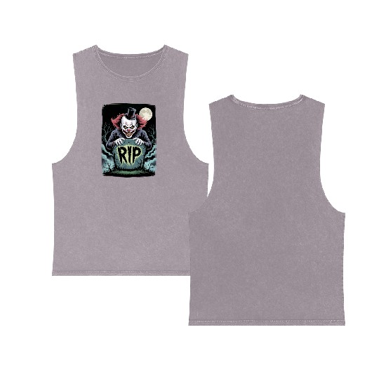 Halloween Horror Scary Thriller Trick Or Treat Double Sided Mineral Wash Tank Tops