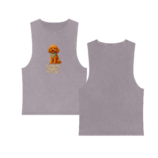 Toy Poodle – Living My Fluffin’ Best Life Double Sided Mineral Wash Tank Tops