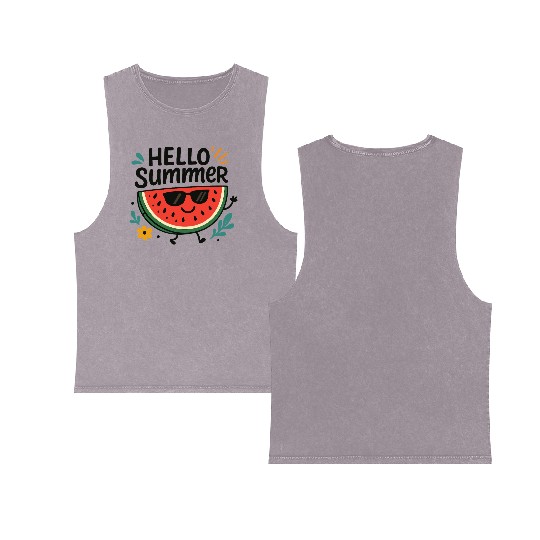 Hello Summer Watermelon Fun Double Sided Mineral Wash Tank Tops