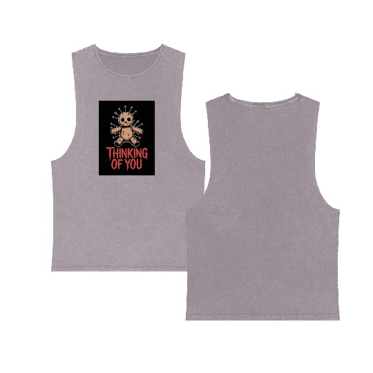 Voodoo Doll Humor – Thinking of You Dark Sarcastic Double Sided Mineral Wash Tank Tops