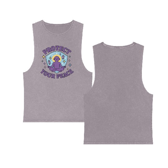 Protect Your Peace Meditation Zen Spiritual M Double Sided Mineral Wash Tank Tops