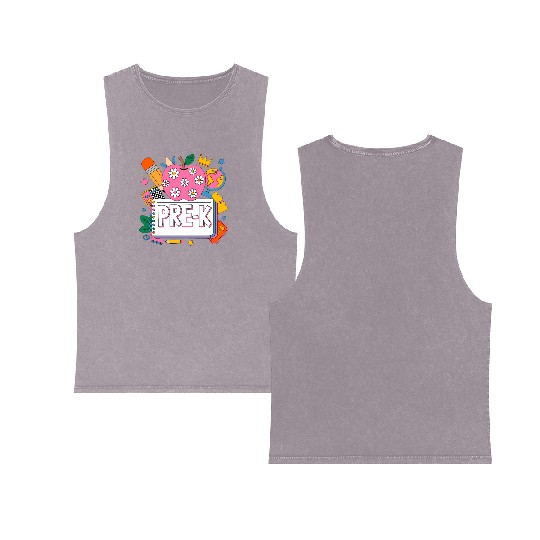 Pre K Teacher Back To School Apple Notebook Double Sided Mineral Wash Tank Tops