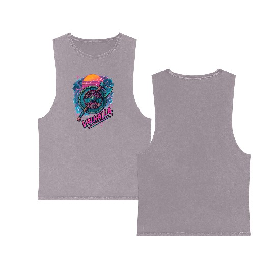 Viking Valhalla Norse Retro Vaporwave Double Sided Mineral Wash Tank Tops