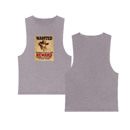 Wanted Cowgirl Reward Poster Double Sided Mineral Wash Tank Tops