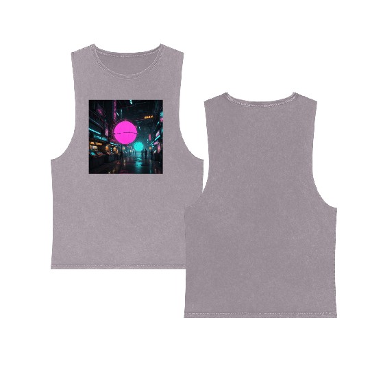 Neon Dreams: Cyberpunk City Nights Double Sided Mineral Wash Tank Tops