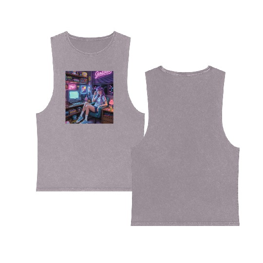 Y2K Gamer Girl Vibes – Retro Tech & Neon Room Aest Double Sided Mineral Wash Tank Tops