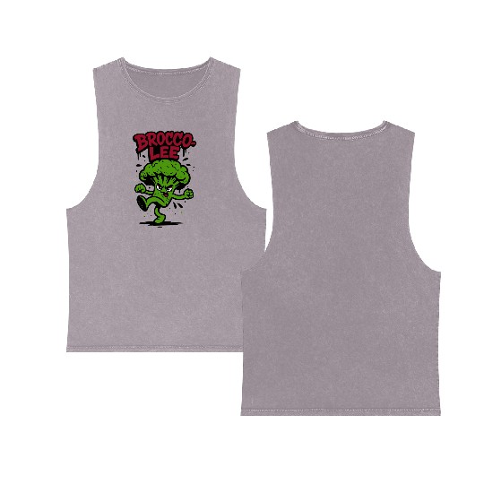 Brocco Lee – Funny Broccoli Karate Double Sided Mineral Wash Tank Tops