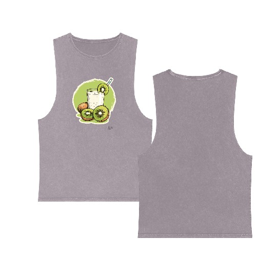 Kiwi fruit and juice with straw illustration Double Sided Mineral Wash Tank Tops