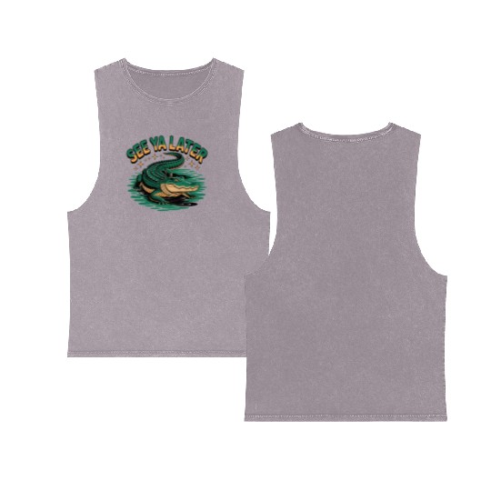 See Ya Later Alligator Retro Gator Joke Double Sided Mineral Wash Tank Tops