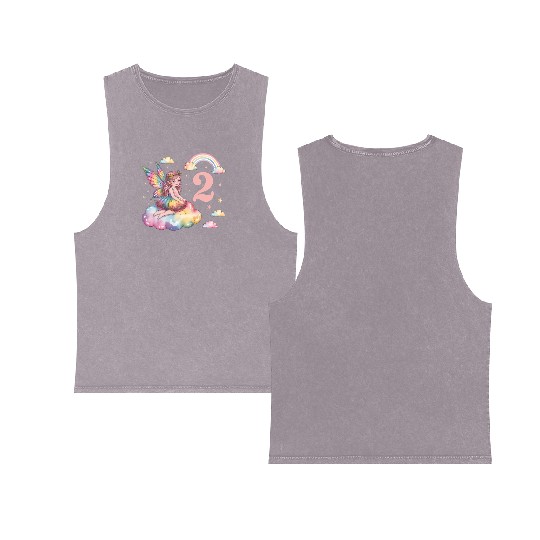 Magical Rainbow Fairy Elf 2nd Birthday Girl Double Sided Mineral Wash Tank Tops