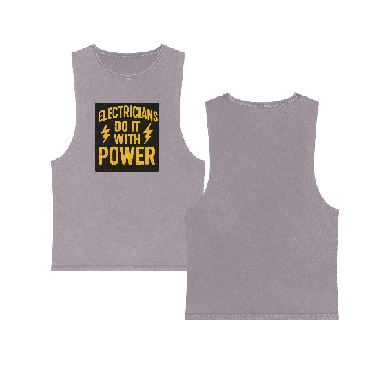 Electricians Do It With Power  Yellow Black Double Sided Mineral Wash Tank Tops