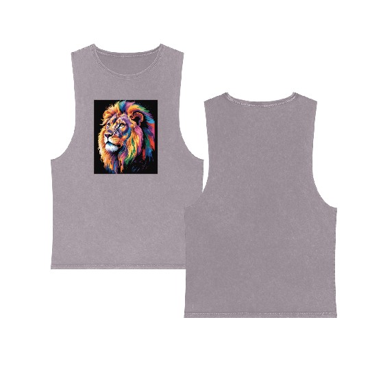 Pride and Power – Majestic Rainbow Lion Head Double Sided Mineral Wash Tank Tops