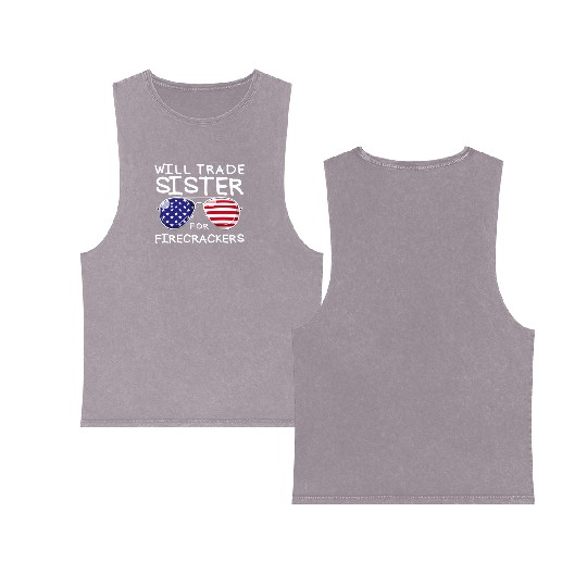 Will Trade Sister For Fireworks Kids 4th Of July Double Sided Mineral Wash Tank Tops