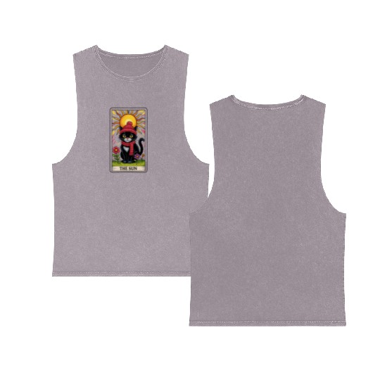 Grumpy Cat Tarot Card The Sun, Funny Cat Lover Double Sided Mineral Wash Tank Tops