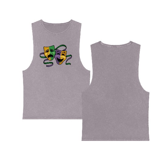 Festive Mardi Gras Party Happy & Sad Theater Masks Double Sided Mineral Wash Tank Tops