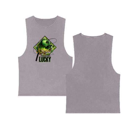 Reelin' Lucky Bass Fish Double Sided Mineral Wash Tank Tops