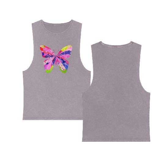 Butterfly design unique collage bug art garden Double Sided Mineral Wash Tank Tops