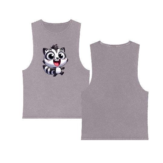 Kawaii raccoon cartoon joy cute fun kids Double Sided Mineral Wash Tank Tops
