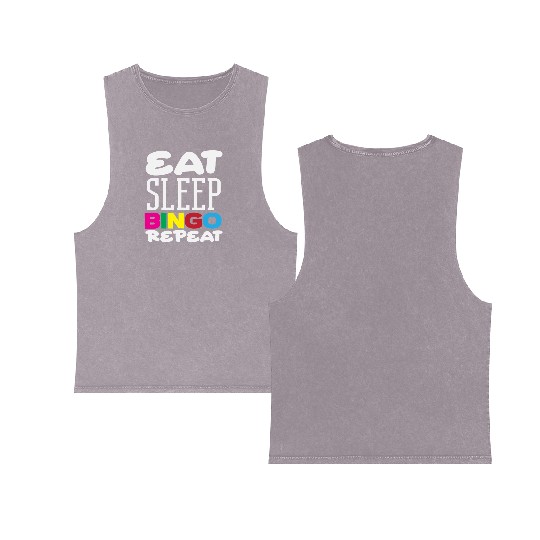 Bingo Player Eat Sleep Bingo Repeat Double Sided Mineral Wash Tank Tops