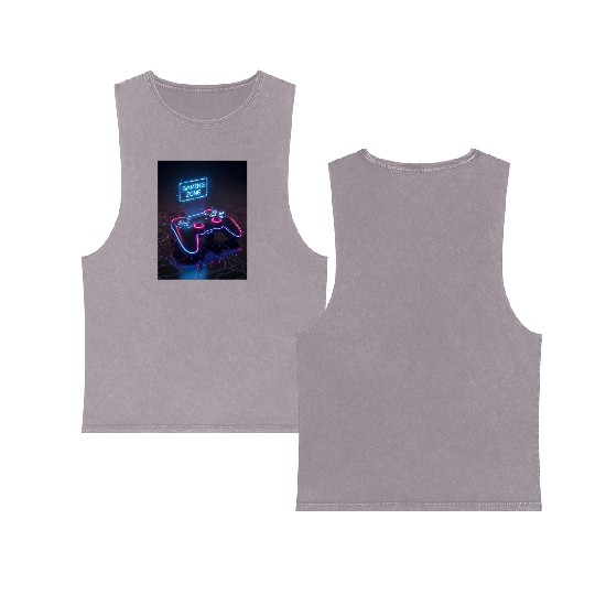 Gaming Cyberpunk Controller Double Sided Mineral Wash Tank Tops