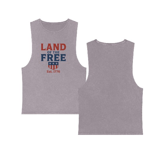 Land of the Free Patriotic Badge Double Sided Mineral Wash Tank Tops