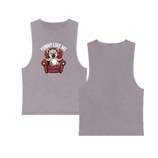 Funny Hyena Cub on Throne Double Sided Mineral Wash Tank Tops