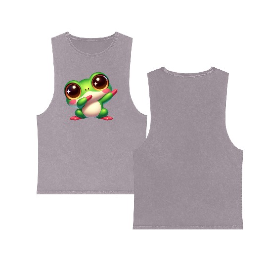 Cute frog dab dance gamer chibi cartoon kawaii Double Sided Mineral Wash Tank Tops