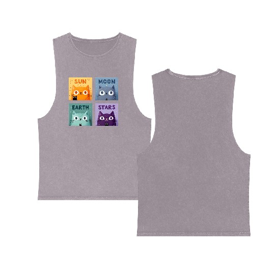 Funny Cat Double Sided Mineral Wash Tank Tops | Retro Cat Meme Double Sided Mineral Wash Tank Tops