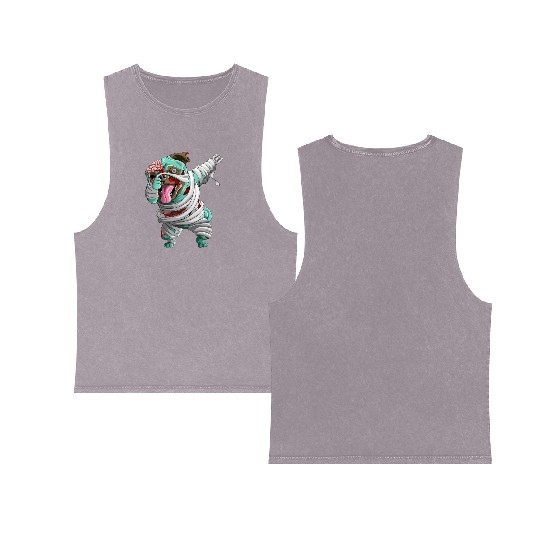 Dabbing Zombie Mummy Pug Cute Halloween Pugs  Double Sided Mineral Wash Tank Tops
