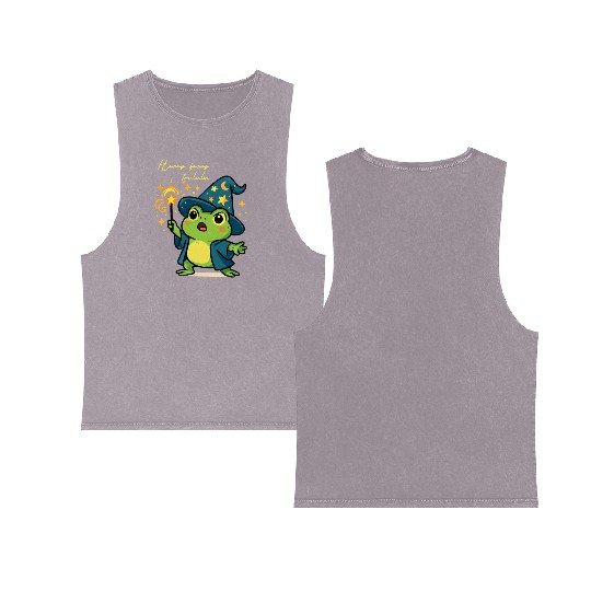Magical Froggy Wizard Illustration Double Sided Mineral Wash Tank Tops