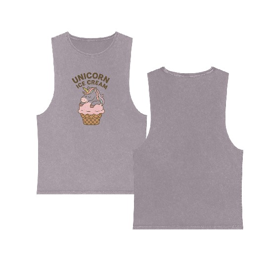 Unicorn Ice Cream Illustration Double Sided Mineral Wash Tank Tops