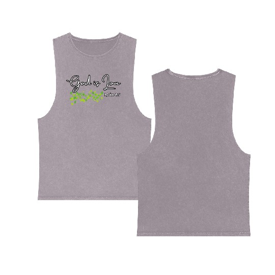 God is Love Biblical Leaf Design Double Sided Mineral Wash Tank Tops