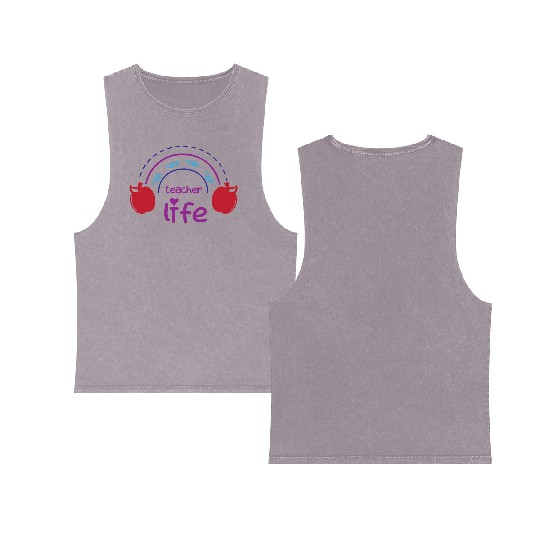 Teacher Life – Rainbow & Apple Design Double Sided Mineral Wash Tank Tops