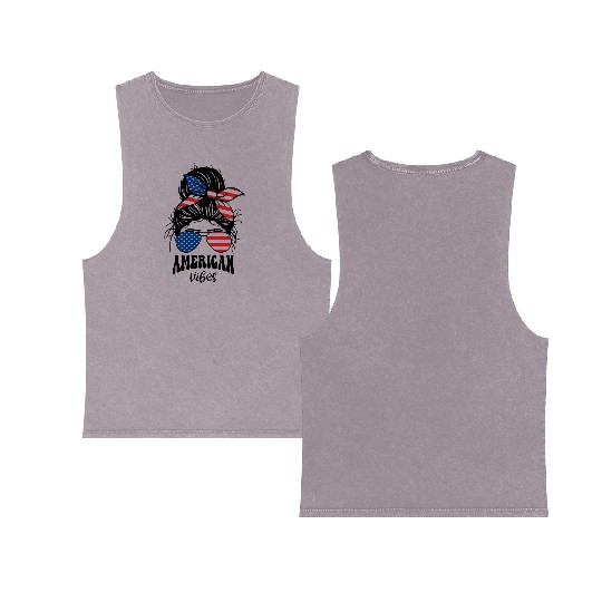 Patriotic American Vibes Illustration Double Sided Mineral Wash Tank Tops