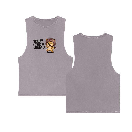 Cute Cartoon Lion with Bold Slogan Double Sided Mineral Wash Tank Tops