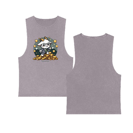 Capricorn Business Goat Illustration Double Sided Mineral Wash Tank Tops